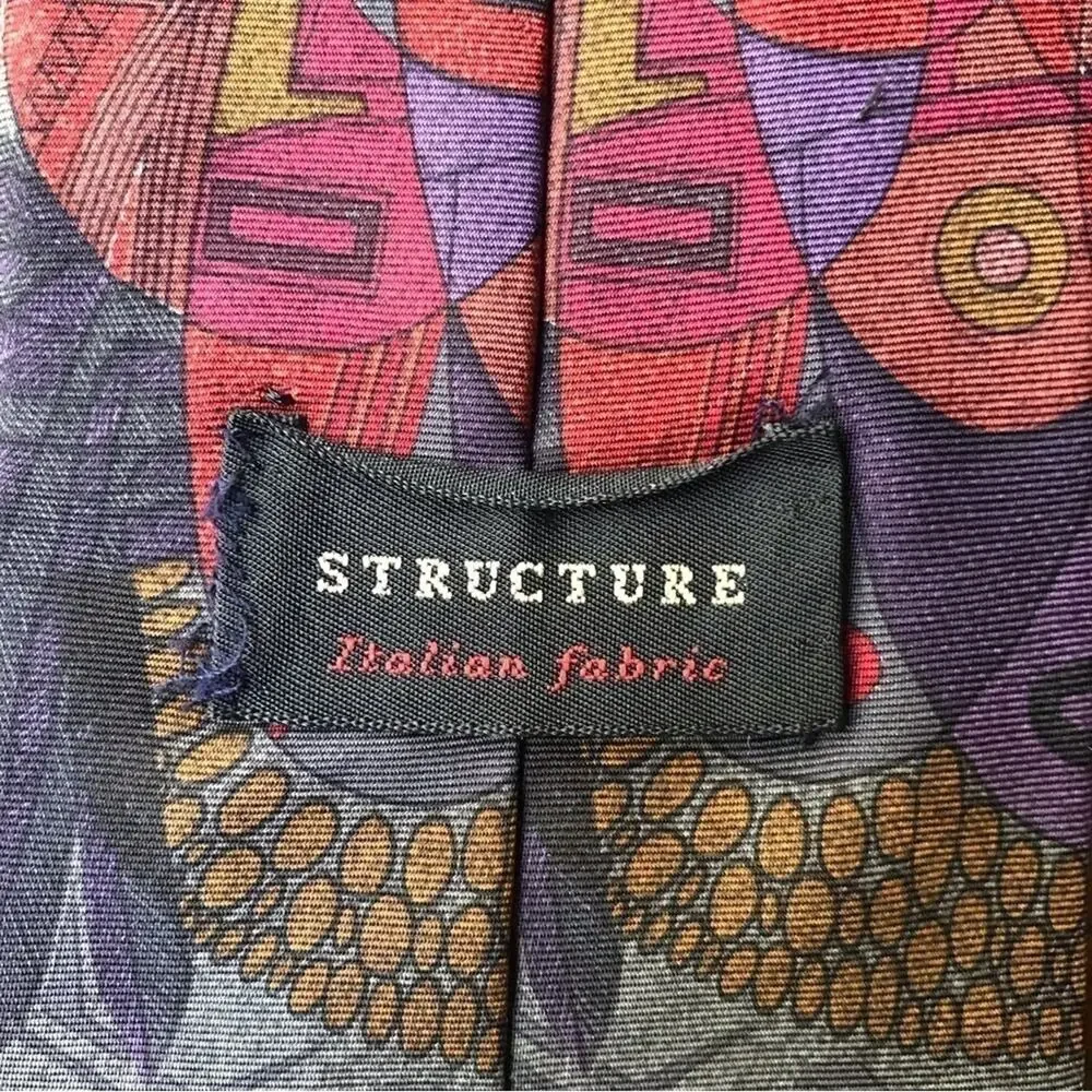 Vintage Structure Tie, Unique Dark Color Combo, Shows Abstract Masks, 100% Silk